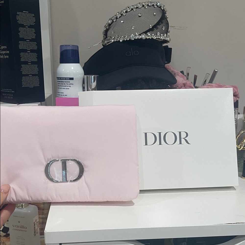 New without box Dior Soft Pink Clutch with Silver Logo